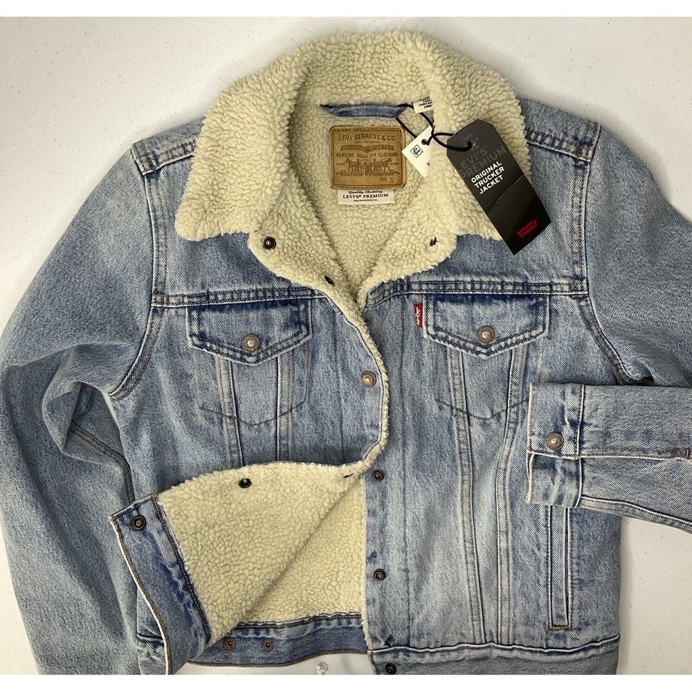 Levis Original Sherpa Trucker Jacket Womens Small Light Wash Denim Coat NWT $128